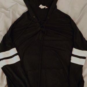 Lightweight Olive Hoodie w/ Crossed Drawstrings